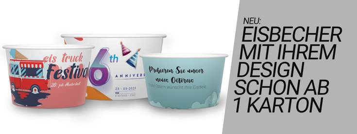 Personalisierte Becher aus Papier, bedruckt in Ihrem eigenen Design. Für Speiseeis, Frozen Joghurt und andere leckere Desserts